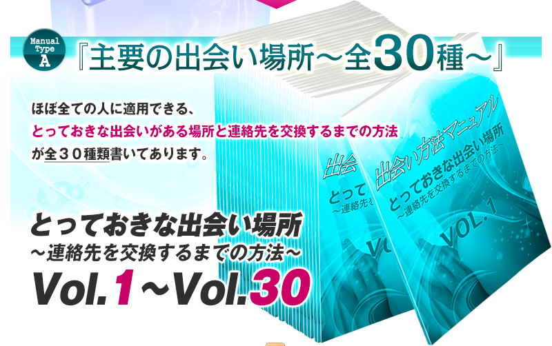 ほぼ全ての人に適用できる、≪とっておきな出会いがある場所と連絡先を交換するまでの方法≫が全３０種類書いてあります。