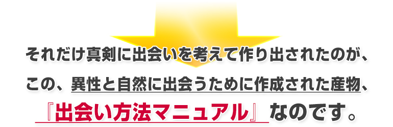 それだけ真剣に出会いを考えて作り出されたのが、この、異性と自然に出会うために作成された産物、『出会い方法マニュアル』なのです。